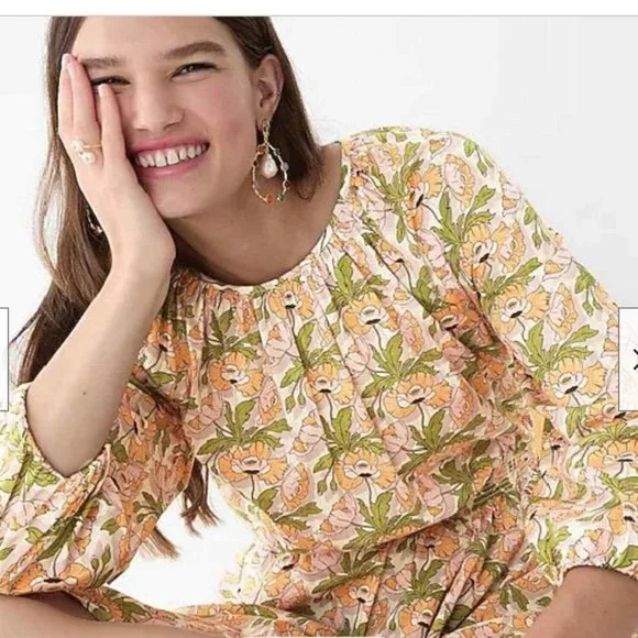 J Crew Liberty London Butterfield Poppy Smocked Waist Dress Prairie Cottagecore - Picture 3 of 13